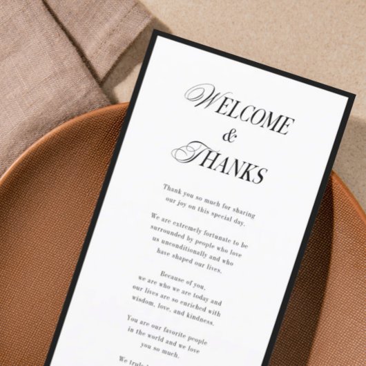 Carte De Remerciements Black and White Welcome and Thanks Classic Mariage