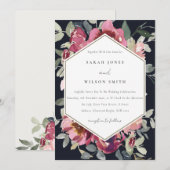 CARTE DE REMERCIEMENTS BLACK BLUSH BURGUNDY ROSE FLORAL INVITE (Devant / Derrière)