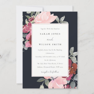 CARTE DE REMERCIEMENTS BLACK BLUSH BURGUNDY ROSE FLORAL INVITE