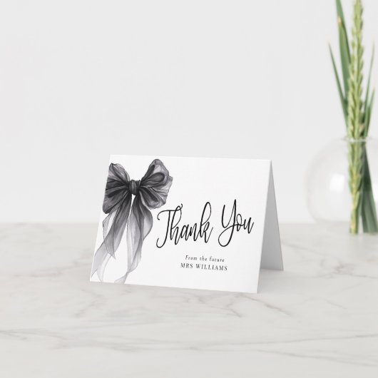 Carte De Remerciements Black Bow Coquette Bridal Shower  (Devant)