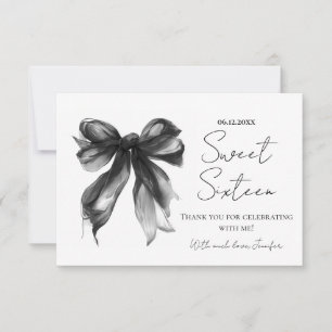 Carte De Remerciements Black Bow Coquette Script Sweet 16 Remerciement