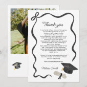Carte De Remerciements Black Bow Photo Graduation (Devant / Derrière)
