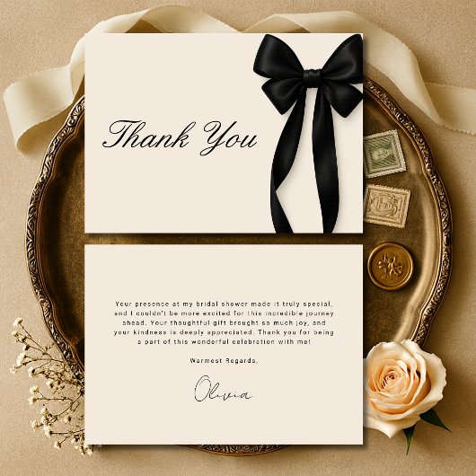 Carte De Remerciements Black Bow She's Tying the Knot Bridal Shower