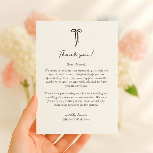 Carte De Remerciements Black Bow, wedding thank you card