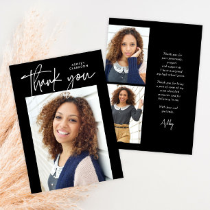 Carte De Remerciements Black Budget Moderne Calligraphie Photo Graduation