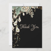 Carte De Remerciements Black Floral Garland Script Mariage élégant (Devant)