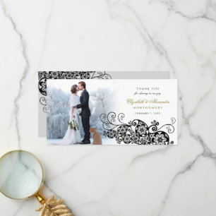 Carte De Remerciements Black Floral Paisley Boho Élégant mariage photo