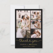 Carte De Remerciements Black Gold Cinq photo Collage Mariage de script (Devant)