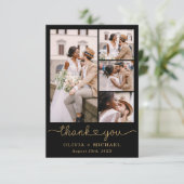 Carte De Remerciements Black Gold Cinq photo Collage Mariage de script (Debout devant)