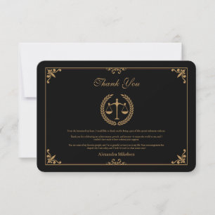 Carte De Remerciements Black Gold Elegant Law School
