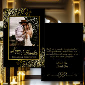 Carte De Remerciements Black & Gold Love & Thanks Photo & Note Mariage