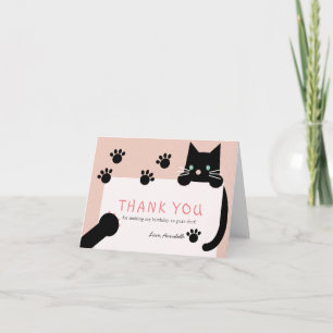 Carte De Remerciements Black Kitty Chat Girl rose Anniversaire