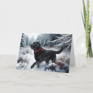 Carte De Remerciements Black Labrador Retriever Dog in the Snow Card