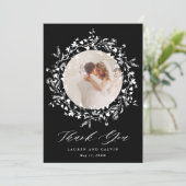 Carte De Remerciements Black Modern Boho Fleur sauvage Mariage 2 Photo (Debout devant)