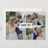Carte De Remerciements Black Modern Trois Photo Mariage Collage (Devant)