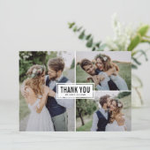Carte De Remerciements Black Modern Trois Photo Mariage Collage (Debout devant)