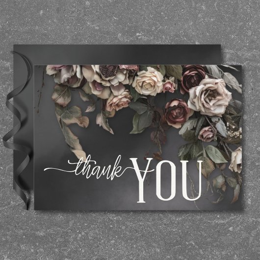 Carte De Remerciements Black Moody Gothic Flowers & Mist Mariage