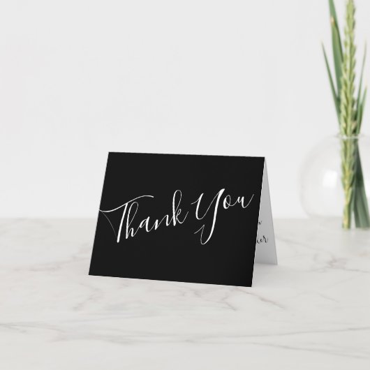 Carte De Remerciements Black & Peach Mariage Floral moderne (Devant)