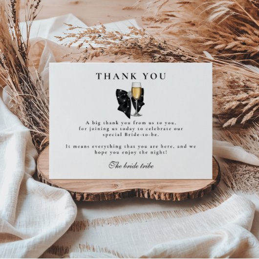 Carte De Remerciements Black Pearl Bow Bridal Shower
