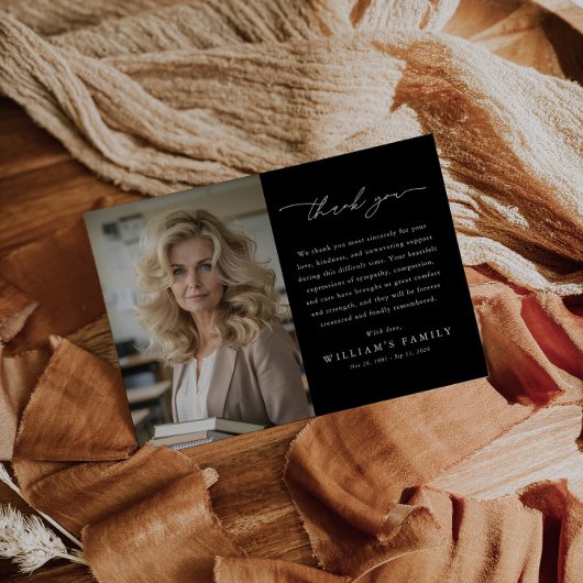 Carte De Remerciements Black Photo Message Funeral