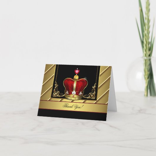 Carte De Remerciements Black Red Gold Crown King Prince Thank (Devant)