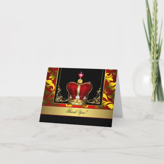Carte De Remerciements Black Red Gold Crown King Prince Thank (Devant)
