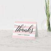 Carte De Remerciements Black Script Pale Pink Stripes Wedding (Devant)