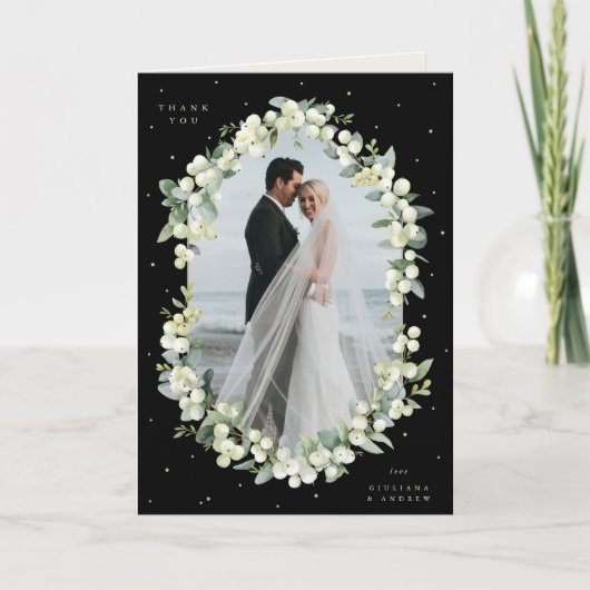 Carte De Remerciements Black Snowberry+Eucalyptus Mariage photo pliée (Devant)