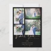 Carte De Remerciements Black Trendy Collage Mariage 4 Photos (Devant)