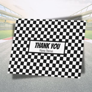 Carte De Remerciements Black White Check Motif Racing thème Anniversaire