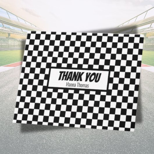 Carte De Remerciements Black White Check Motif Racing thème Anniversaire