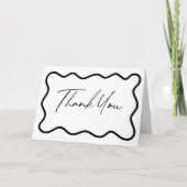Carte De Remerciements Black White Elegant Wavy Border Wedding (Devant)