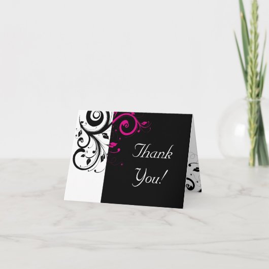 Carte De Remerciements Black, White, Fuchsia Reverse Swirl Thank You (Devant)