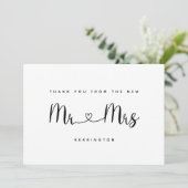 Carte De Remerciements Black White M & Mme Gold Chevron Motif Mariage (Debout devant)