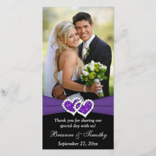 Carte De Remerciements Black White Purple Joint Coeurs Mariage Photocard