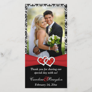 Carte De Remerciements Black White Red Coeurs rejoints Mariage Photocard