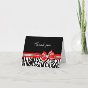 Carte De Remerciements Black White Red Zebra Thank You Card