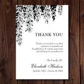 Carte De Remerciements Black White Tree Branch Bereavement Funeral