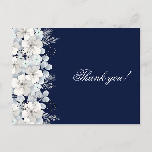 Carte de remerciements blanc fleur sakura bleu mar (Devant)