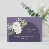 Carte De Remerciements Blanc Floral hiver Botanique violet Mariage (Debout devant)