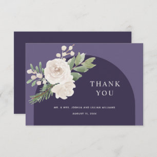 Carte De Remerciements Blanc Floral hiver Botanique violet Mariage