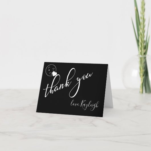 Carte De Remerciements Blanc moderne sur Black Kissy Wink Emoji (Devant)