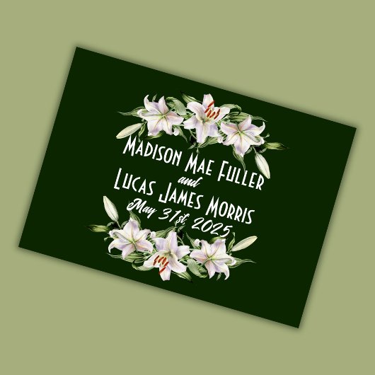 Carte De Remerciements Blanc sur le Mariage profond vert Calla Lilies