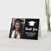 Carte De Remerciements Blancs Chic noir Diplômé Photo Graduation Plié (Devant)