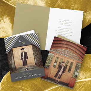 Carte De Remerciements Blancs diagonaux Photo Graduation Moderne