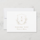 Carte De Remerciements Blason de monogramme botanique simple en or pour m (Devant)