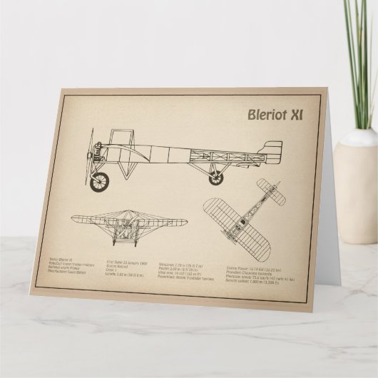 Carte De Remerciements Bleriot XI - Plan de dessin du plan d'avion SD (Devant)