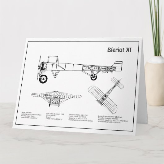 Carte De Remerciements Bleriot XI - Plans de dessin du plan d'avion BD (Devant)