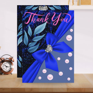 Carte De Remerciements Bleu Abstrait Perle Moderne Tendance Bohème Retrai