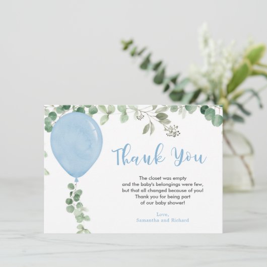 Carte De Remerciements Bleu ballon eucalyptus verdure (Debout devant)